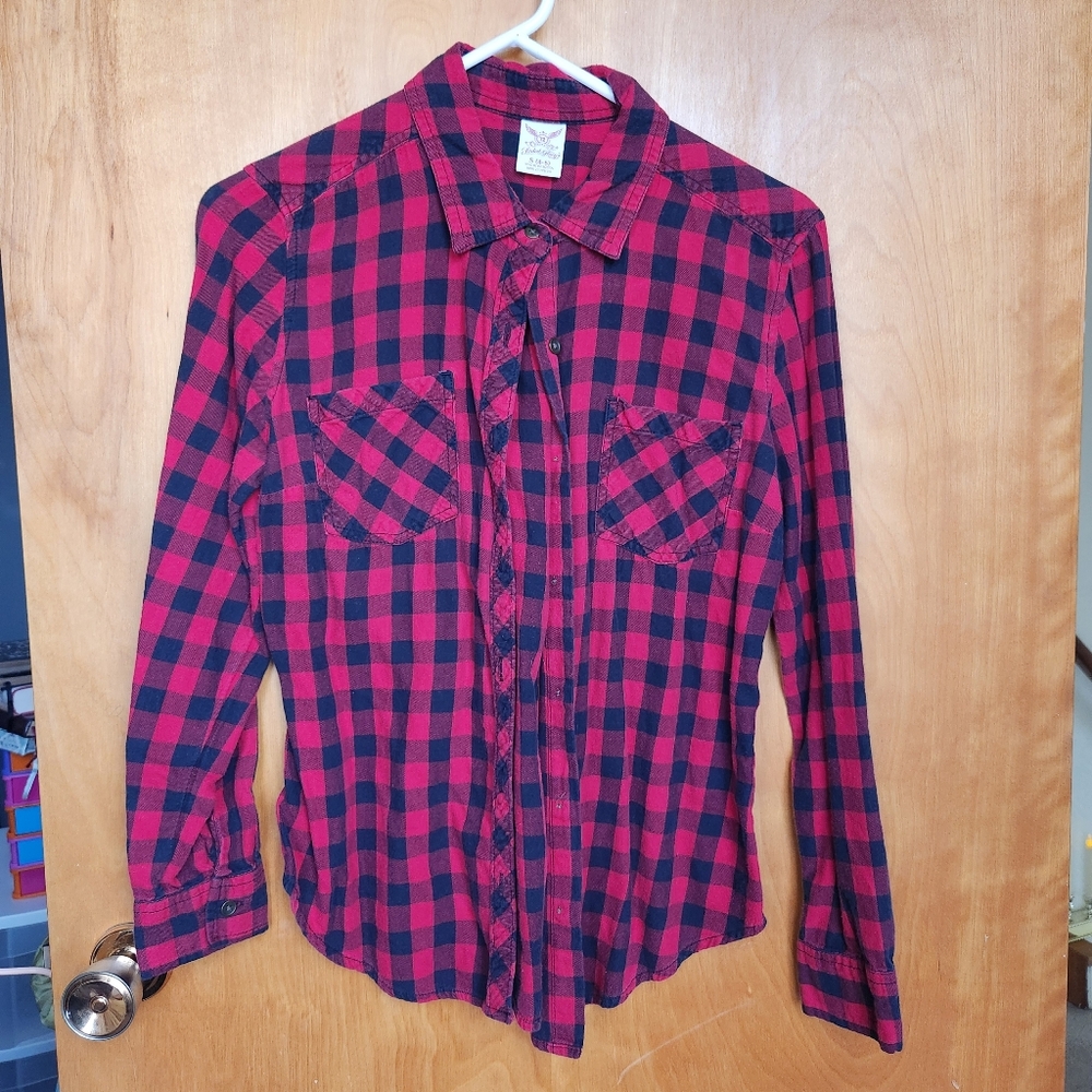 Red and Black Plaid Button-Up Shirt